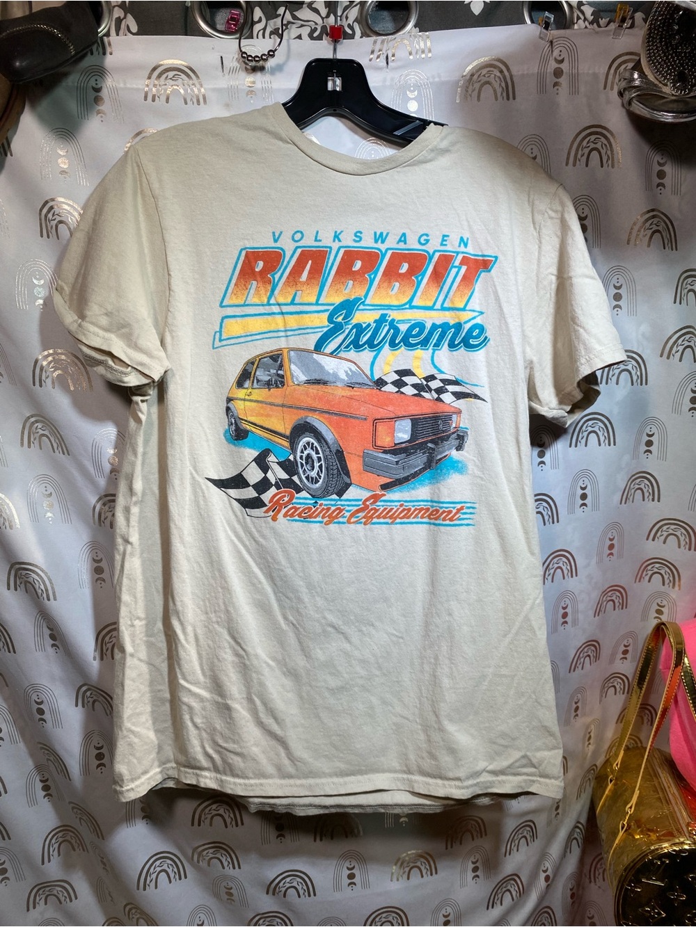 Rabbit Extreme Volkswagen Graphic Tee - Cream with Orange and Blue Print
